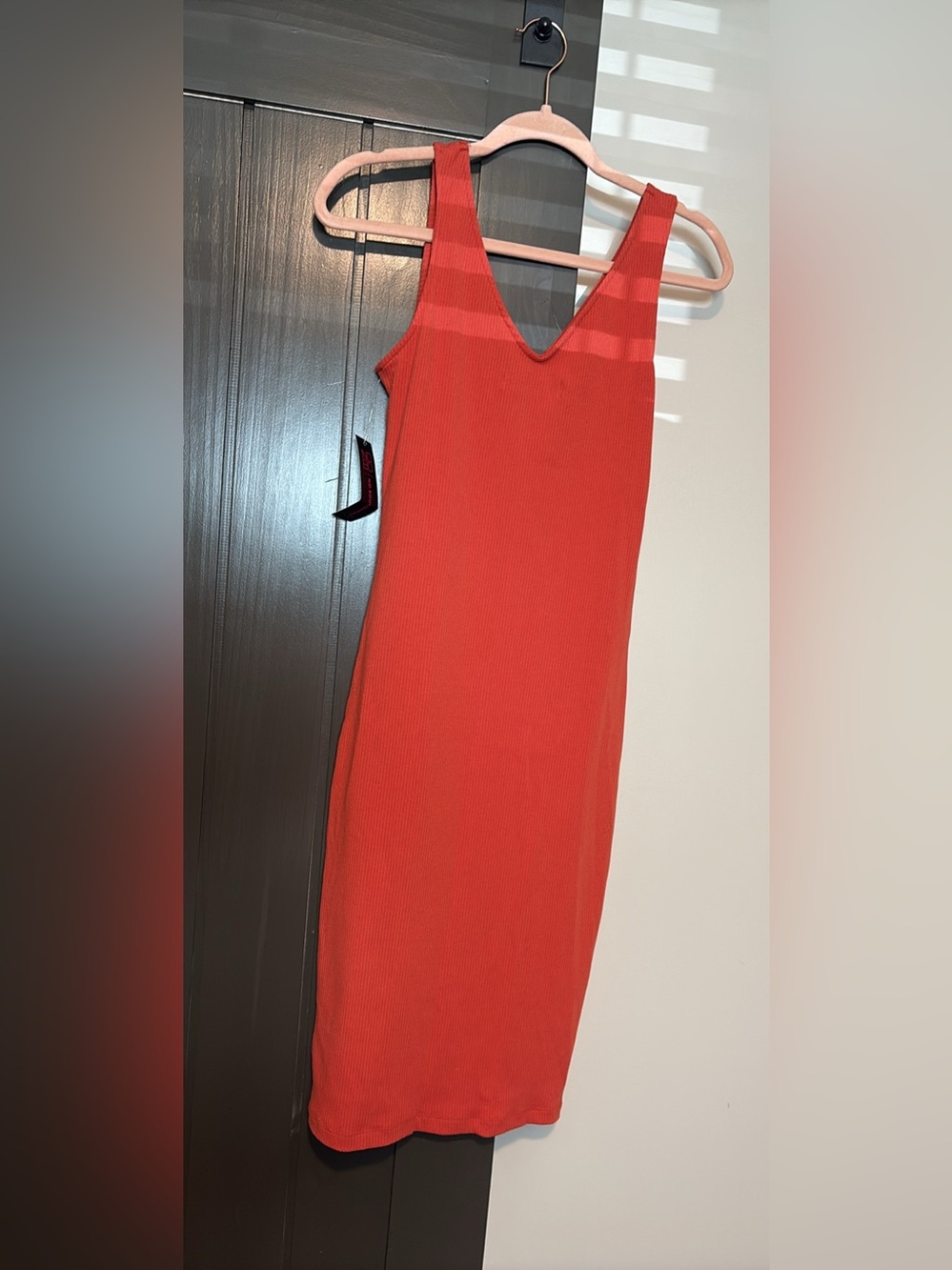 Red Ribbed Button-Front Midi Dress - Picture 2 of 3